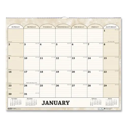 House of Doolittle™ Recycled Monthly Horizontal Wall Calendar, Marble Stone Artwork, 14.88 x 12, White/Sand Sheets, 12-Month (Jan to Dec): 2025