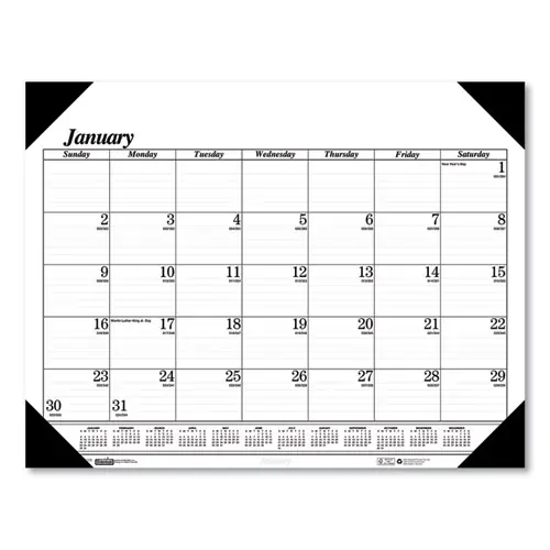House of Doolittle™ Recycled One-Color Dated Monthly Desk Pad Calendar, 2025, 12-Month, 18.5 x 13, White Sheets, Black Binding/Corners