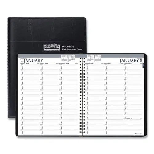 House of Doolittle™ Recycled Professional Weekly Planner, 15-Minute Appts, 11 x 8.5, Black Wirebound Soft Cover, 24-Month: Jan 2025 to Dec 2026