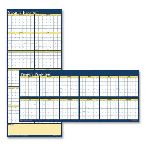 House of Doolittle™ Recycled Reversible Yearly Wall Planner, 60 x 26, White/Blue/Yellow, 12-Month (Jan to Dec), 2025