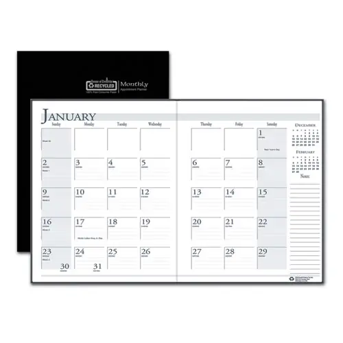 House of Doolittle™ Recycled Ruled 14-Month Planner with Leatherette Cover, Black, 10 x 7, Dec 2024-Jan 2026