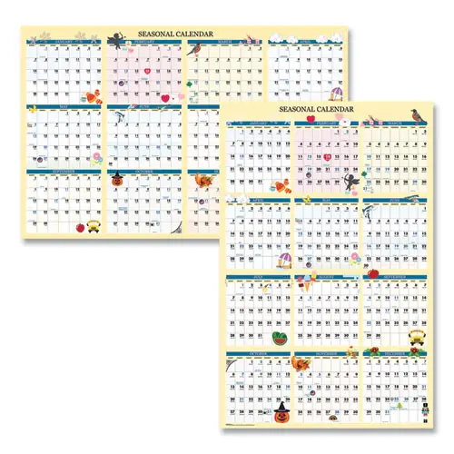 House of Doolittle™ Recycled Seasonal Laminated Wall Calendar, Illustrated Seasons Artwork, 12-Month (Jan to Dec), 24 x 37, 2025