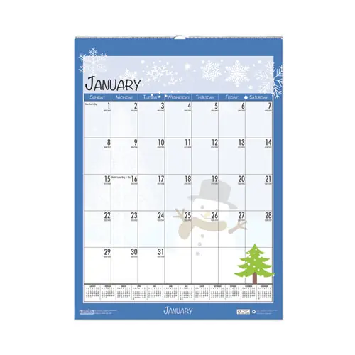 House of Doolittle™ Recycled Seasonal Wall Calendar, Illustrated Seasons Artwork, 12 x 16.5, 12-Month (Jan to Dec): 2025