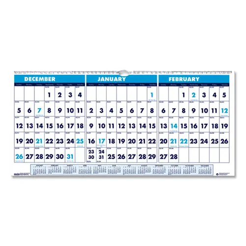 House of Doolittle™ Recycled Three-Month Wall Calendar, 14-Month, Horizontal, 17 x 8, White, Dec 2024-Jan 2026