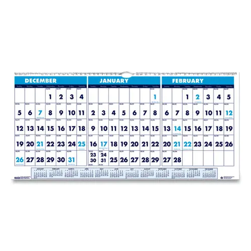 House of Doolittle™ Recycled Three-Month Format Wall Calendar, Horizontal Orientation, 23.5 x 12, White Sheets, 14-Month: Dec 2024 to Jan 2026