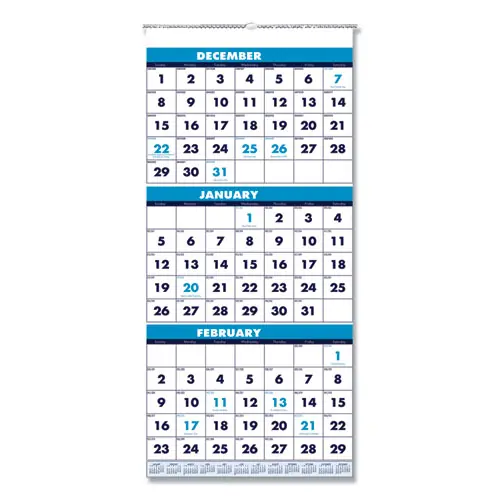 House of Doolittle™ Recycled Three-Month Format Wall Calendar, Vertical Orientation, 12.25 x 26, White Sheets, 14-Month: Dec 2024 to Jan 2026