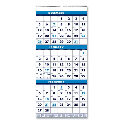 House of Doolittle™ Recycled Three-Month Format Wall Calendar, Vertical Orientation, 8 x 17, White Sheets, 14-Month: Dec 2024 to Jan 2026