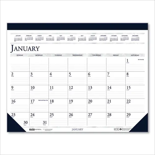 House of Doolittle™ Recycled Two-Color Monthly Desk Pad Calendar, 18.5 x 13, Perforated White/Blue/Gray Sheets, 12-Month (Jan-Dec): 2025