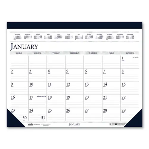 House of Doolittle™ Recycled Two-Color Monthly Desk Pad Calendar, 22 x 17, Perforated White/Blue/Gray Sheets, 12-Month (Jan-Dec): 2025