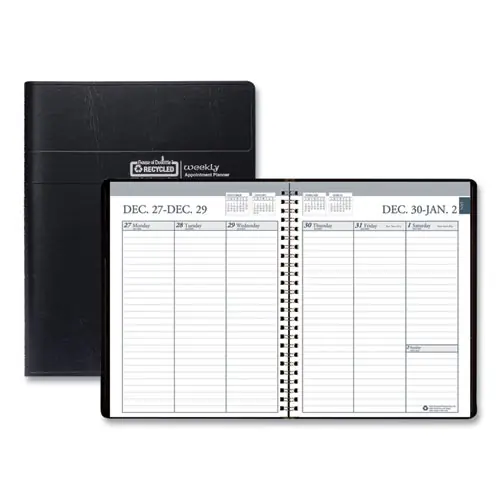 House of Doolittle™ Recycled Weekly Appointment Book, Black Cover, 8.75 x 6.88, 12-Month (Jan to Dec) 2025
