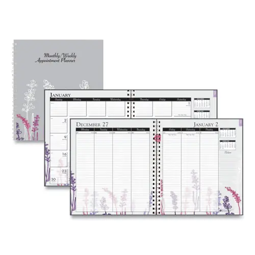 House of Doolittle™ Recycled Wild Flower Weekly/Monthly Planner, 9 x 7, Gray/White/Purple Cover, 12-Month (Jan-Dec): 2025