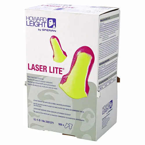 Howard Leight® by Honeywell LL-1 D Laser Lite Single-Use Earplugs, Cordless, 32NRR, Magenta/Yellow, Leight Source 500, 500 Pairs