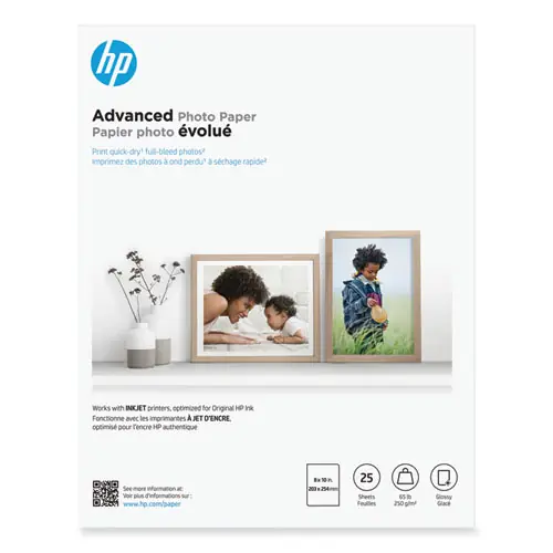 HP Advanced Photo Paper, 8 x 10, Glossy White, 25/Pack