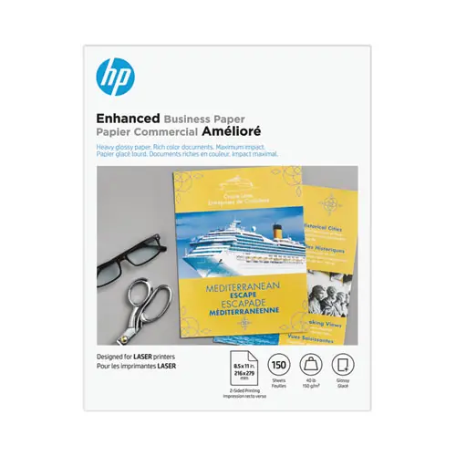 HP Color Laser Glossy Brochure Paper, 97 Brightness, 40 lb Bond, 8.5" x 11", White, 150 Sheets/Pack