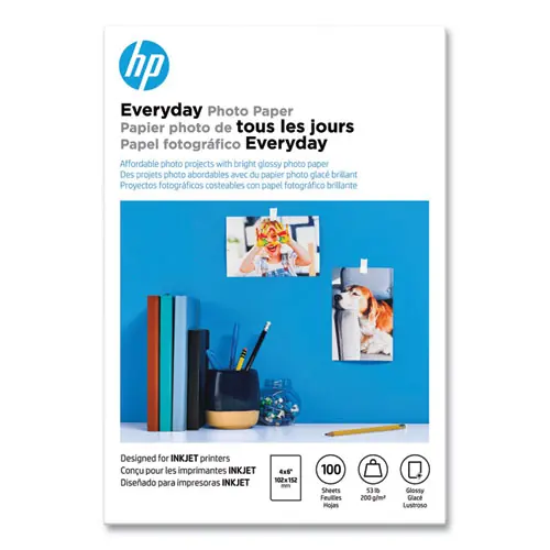 HP Everyday Glossy Photo Paper, 4 x 6, 100/Pack