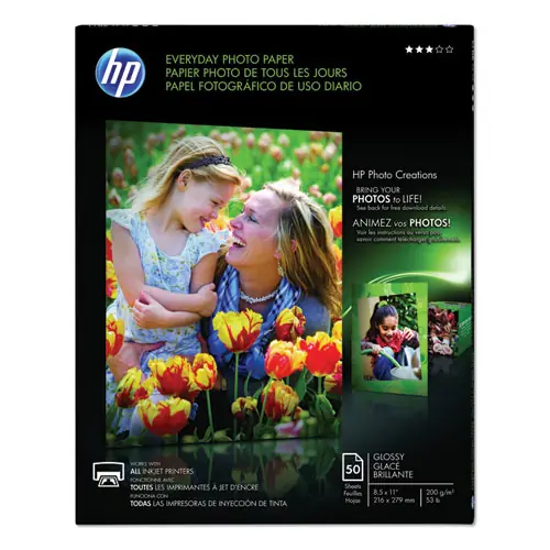 HP Everyday Photo Paper, Glossy White, 8.5 x 11, 50/Pack