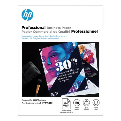 HP Inkjet Brochure Paper, 98 Bright, 48 lb Bond Weight, 8.5 x 11, White, 150/Pack