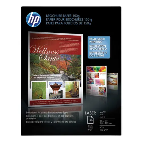 HP Laser Matte Brochure Paper, 8.5 x 11, White, 150 Sheets, 112 Bright, 40 lb Bond