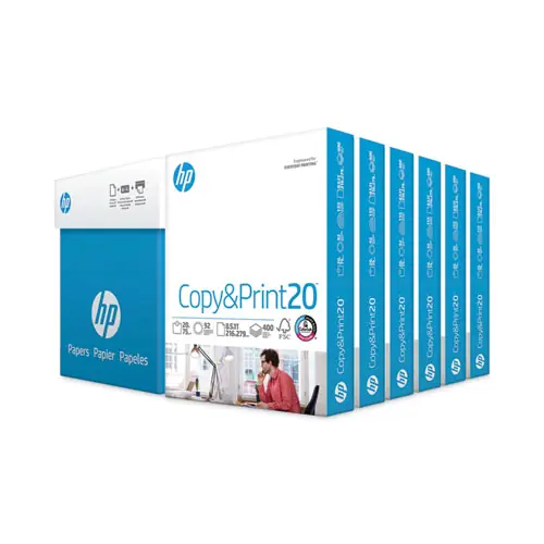 HP Papers CopyandPrint20 Paper, 92 Bright, 20 lb Bond, 8.5 x 11, White, 400 Sheets/Ream, 6 Reams/Carton