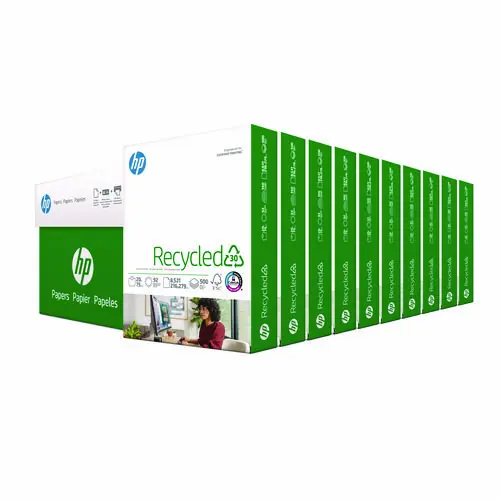 HP Papers Recycled30 Paper, 92 Bright, 20 lb Bond Weight, 8.5 x 11, White, 500 Sheets/Ream, 10 Reams/Carton