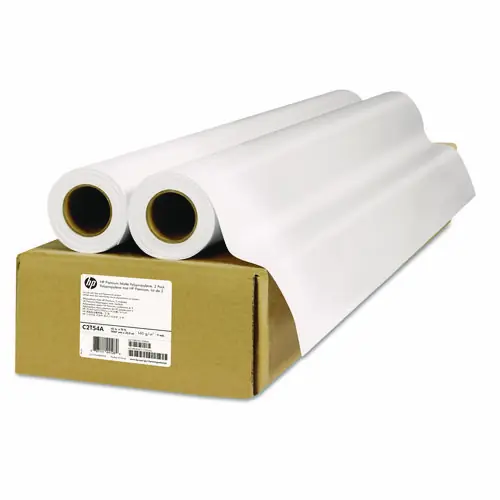 HP Premium Matte Polypropylene Paper, 2" Core, 42" x 75 ft, Matte White, 2/Pack