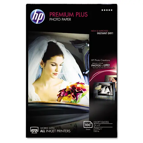 HP Premium Plus Photo Paper, Soft-Gloss, 4 x 6, 100 Sheets, 11.5 mil