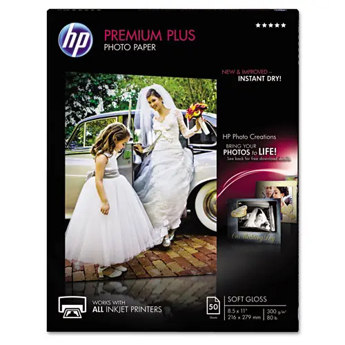 HP Premium Plus Photo Paper, Soft-Gloss, 8.5 x 11, 50/Pack