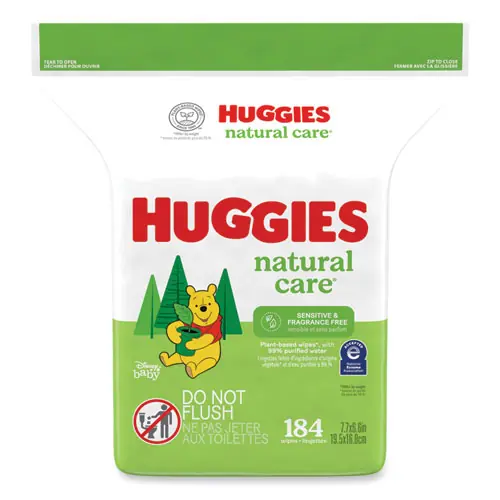 Huggies® Natural Care Sensitive Baby Wipes, Unscented, White, 184 Wipes/Pack, 3 Packs/Carton