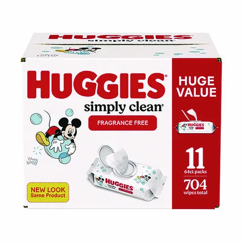 Huggies® Simply Clean Fragrance Free Baby Wipes, 64 Wipes per Pack, 11 Packs per Carton