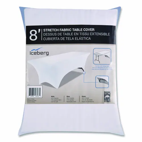 Iceberg iGear Fabric Table Cover, White, 30 x 96 inches, Polyester/Spandex