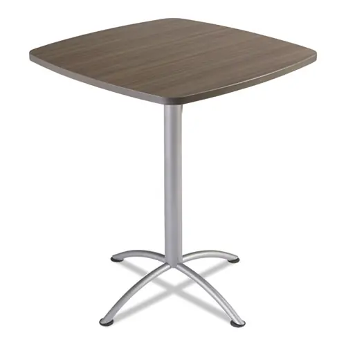 Iceberg iLand Bistro-Height Table with Contoured Edges, Square, 36" x 36" x 42", Natural Teak Top, Silver Base