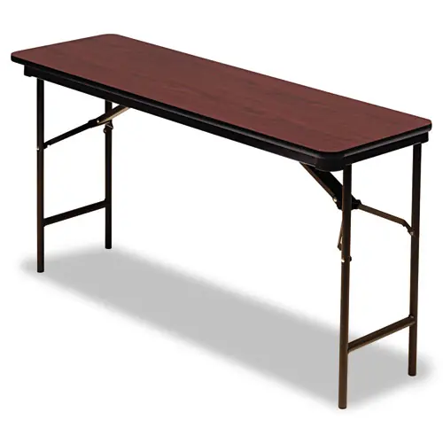 Iceberg OfficeWorks Commercial Wood-Laminate Folding Table, 60" x 18" x 29", Mahogany Top, Brown Base