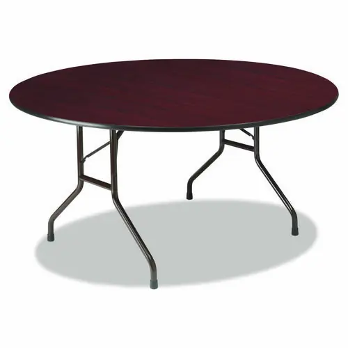 Iceberg OfficeWorks Wood Folding Table, Round, 60" Diameter, 29" Height, Mahogany Top, Gray Base