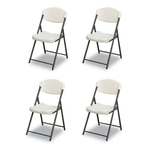 Iceberg Rough n Ready Commercial Folding Chair, Platinum Granite Seat/Back, Black Base, Supports Up to 350 lb, 4/Pack