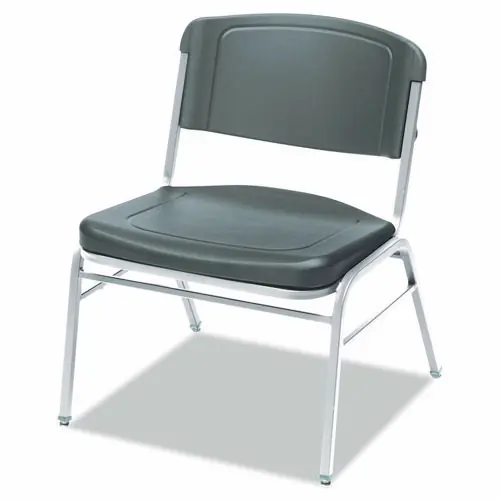 Iceberg Rough n Ready Wide-Format Big and Tall Stack Chair, Supports 500 lb, 18.5" Seat Height, Charcoal Seat/Back, Silver Base, 4/CT