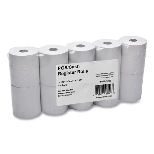 Iconex™ Direct Thermal Printing Thermal Paper Rolls, 3.13" x 230 ft, White, 10/Pack