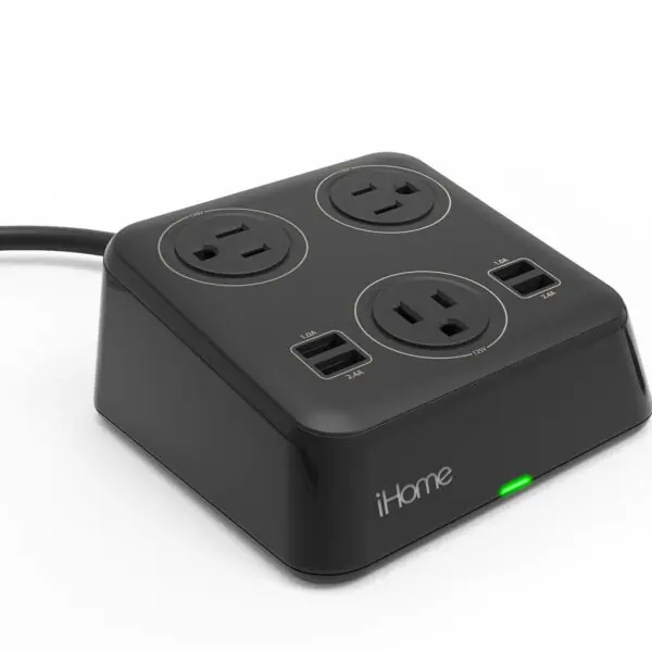 iHome Hi20B Triple Charging Power Plug with 4-USB Charging Ports