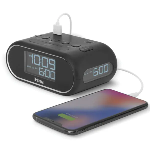 iHome HiH35B Triple Display Alarm Clock with Dual USB Charging