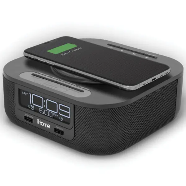 iHome HW5B Qi Wireless Charging Bluetooth Bedside Stereo Speaker Alarm Clock