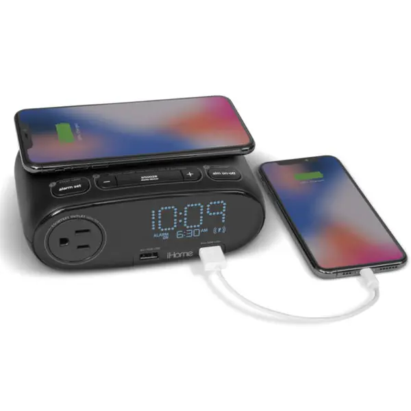 iHome HW6B Preset Bedside Clock with Qi Wireless Charging