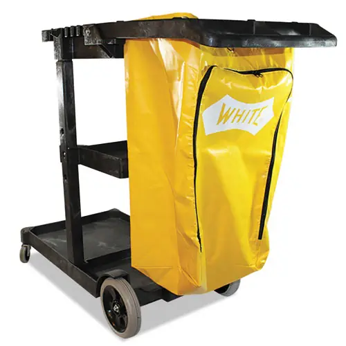 Impact® Janitorial Cart, Yellow, Plastic, 3 Shelves, 1 Bin, 20.5" W x 48" D x 38" H