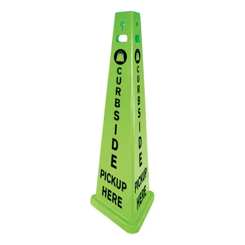 Impact® TriVu 3-Sided Curbside Pickup Here Sign, Fluorescent Green