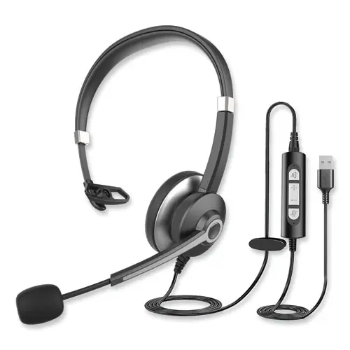 Innovera® IVR70001 Monaural Over The Head Headset, Black/Silver