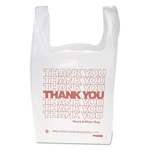 Inteplast Group "Thank You" Handled T-Shirt Bag, White/Red, 11.5" x 6.5" x 21", 900/Carton