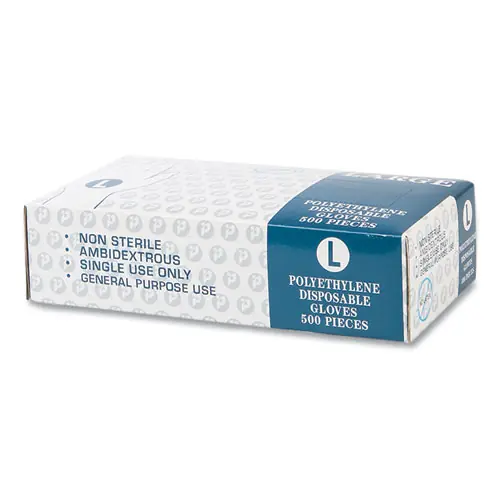 Inteplast Group Embossed Polyethylene Disposable Gloves, Large, Powder-Free, Clear, 500/Box, 4 Boxes/Carton