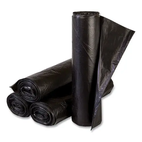 Inteplast Group High-Density Commercial Can Liners, 16 gal, 6 mic, 24" x 33", Black, Perforated Roll, 50 Bags/Roll, 20 Rolls/Carton