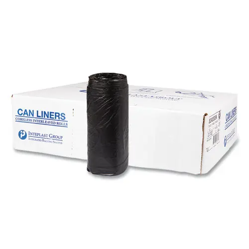 Inteplast Group High-Density Commercial Can Liners, 16 gal, 8 mic, 24" x 33", Black, Interleaved Roll, 50 Bags/Roll, 20 Rolls/Carton