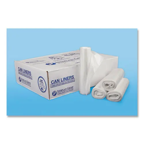 Inteplast Group High-Density Commercial Can Liners, 30 gal, Clear, 25 Bags/Roll, 20 Rolls/Carton