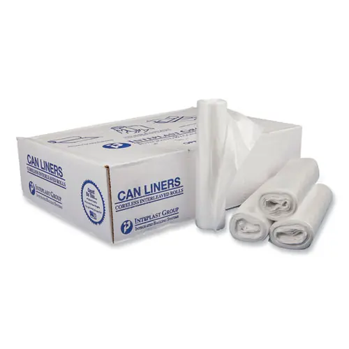 Inteplast Group High-Density Commercial Can Liners, 30 gal, 16 mic, 30" x 37", Clear, Interleaved Roll, 25 Bags/Roll, 20 Rolls/Carton