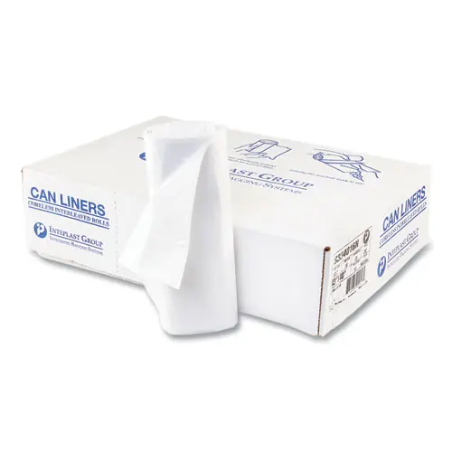 Inteplast Group High-Density Commercial Can Liners, 33 gal, 16 mic, 33" x 40", Clear, Interleaved Roll, 25 Bags/Roll, 10 Rolls/Carton